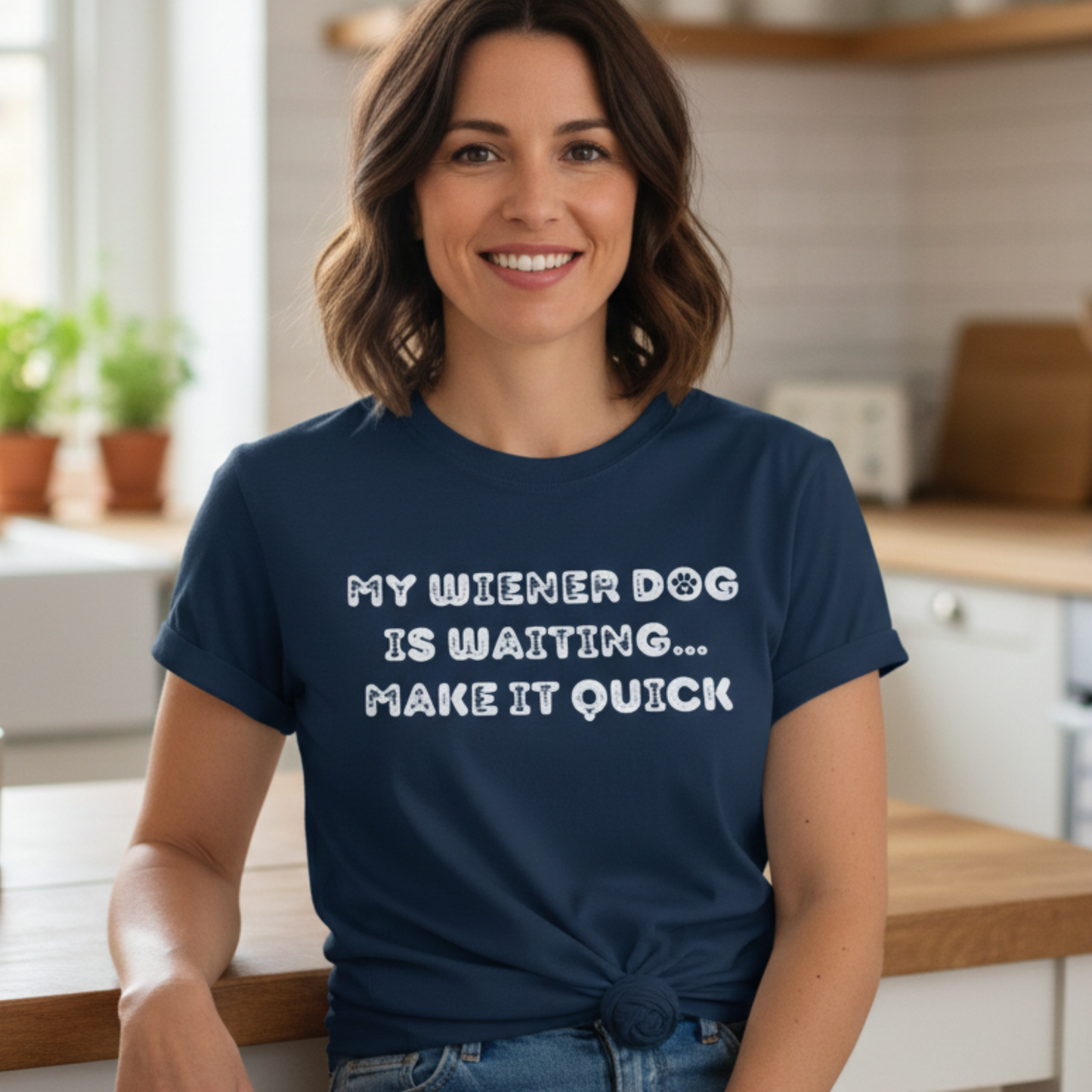 My Wiener Dog Is Waiting Make It Quick T-shirt | Dachshund Dog Mom Comfort Colors ™ Dyed Tee