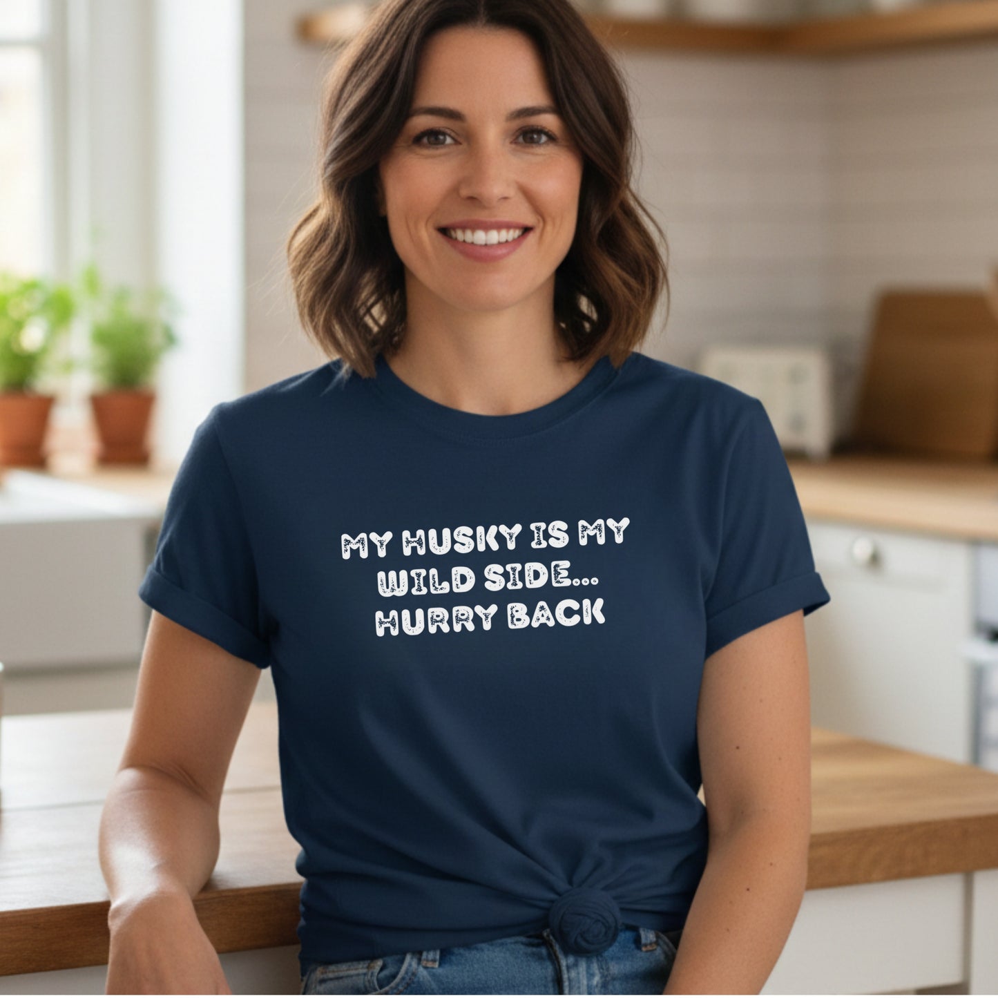 My Husky Is My Wild Side T-shirt | Funny Dog Mom Sarcastic Pet Lover  Cotton Tee