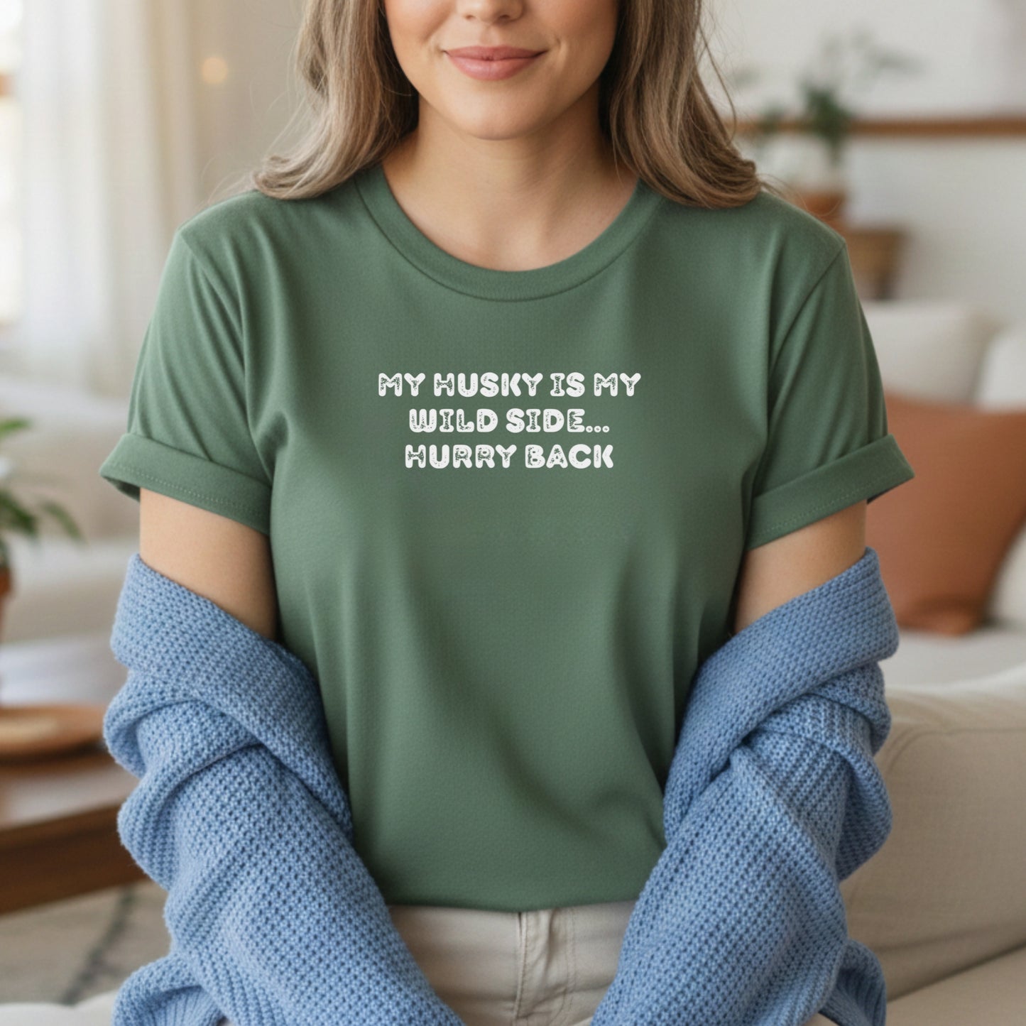 My Husky Is My Wild Side T-shirt | Funny Dog Mom Sarcastic Pet Lover  Cotton Tee