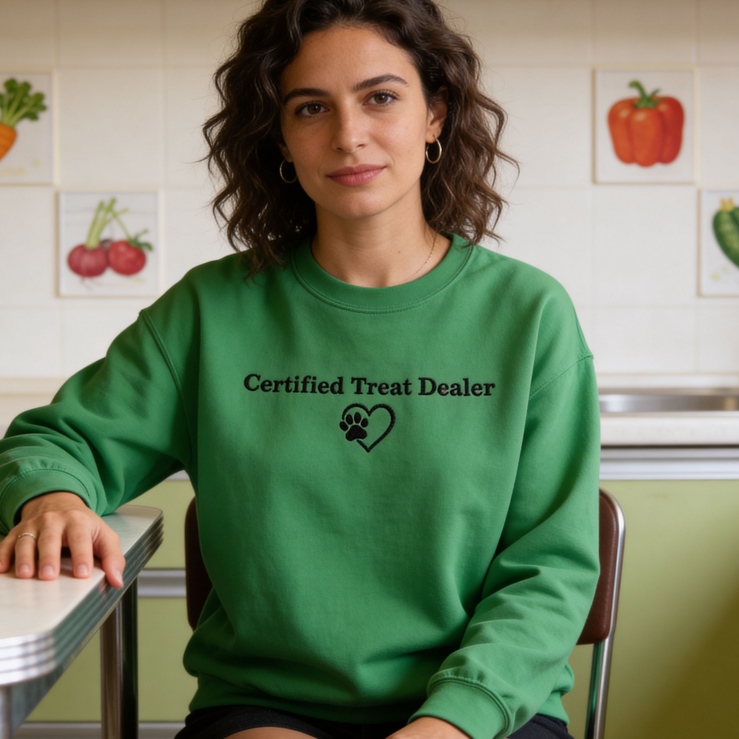 Certified Treat Dealer Dog Mom Sweatshirt | Funny Dog Lover Gildan 18000 Poly-Cotton Crewneck