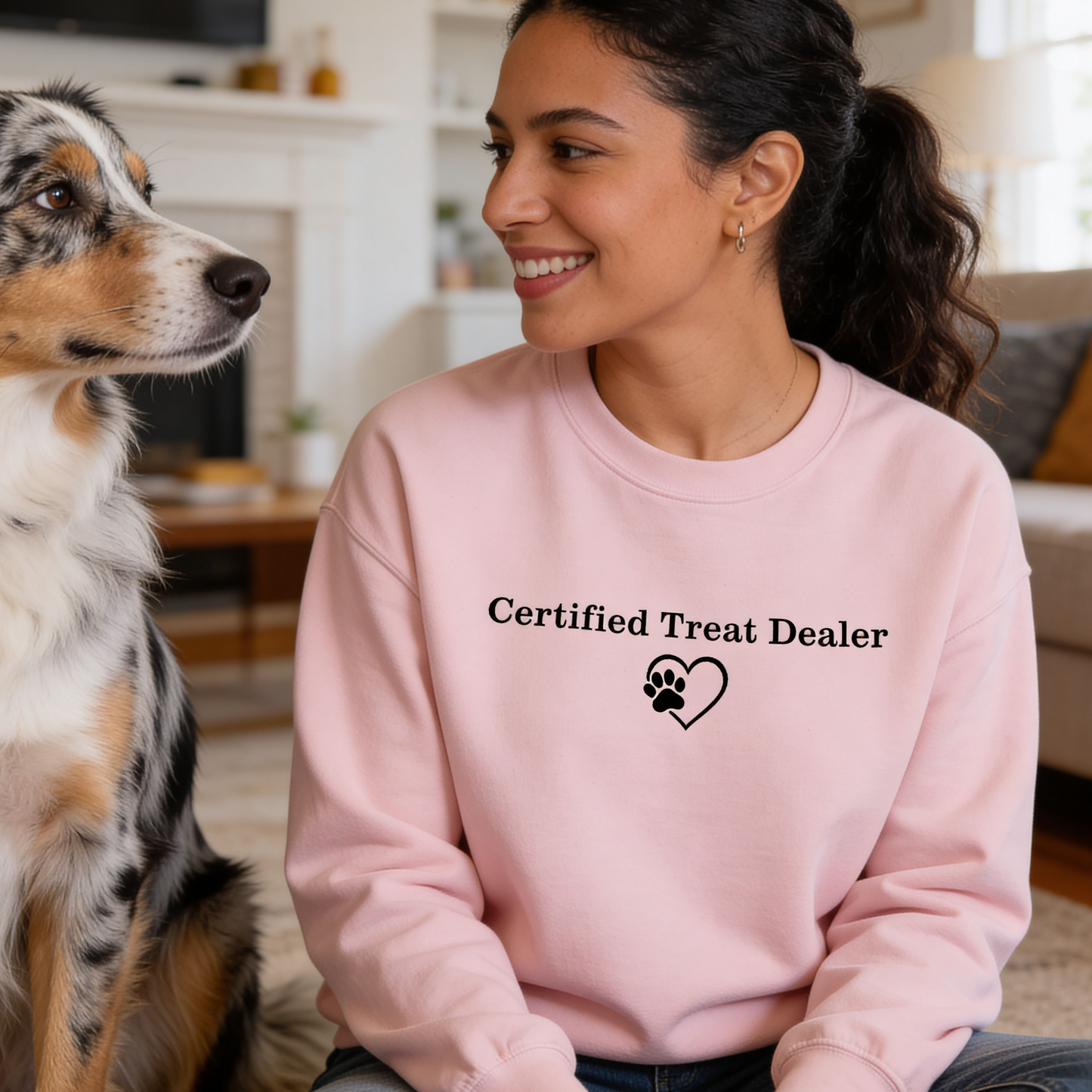Certified Treat Dealer Dog Mom Sweatshirt | Funny Dog Lover Gildan 18000 Poly-Cotton Crewneck