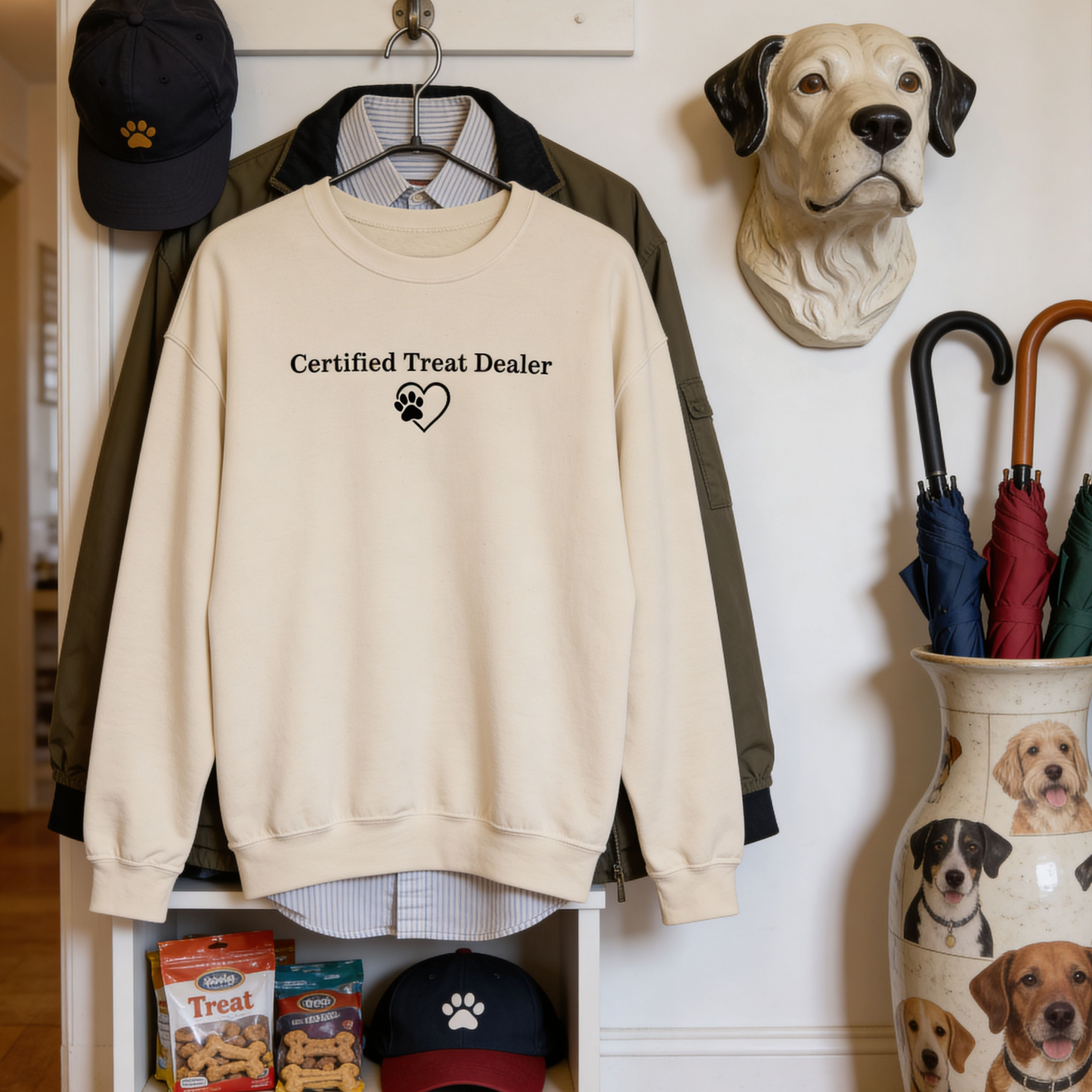 Certified Treat Dealer Dog Mom Sweatshirt | Funny Dog Lover Gildan 18000 Poly-Cotton Crewneck