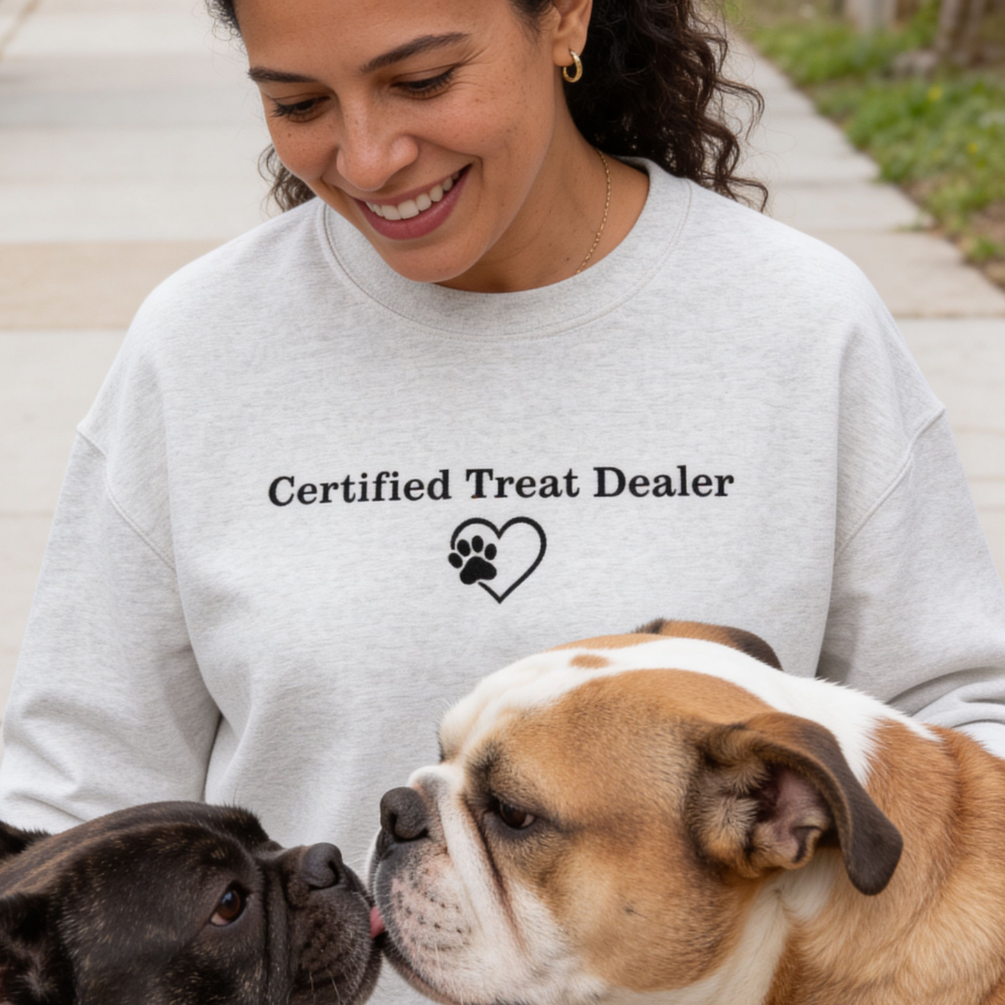 Certified Treat Dealer Dog Mom Sweatshirt | Funny Dog Lover Gildan 18000 Poly-Cotton Crewneck