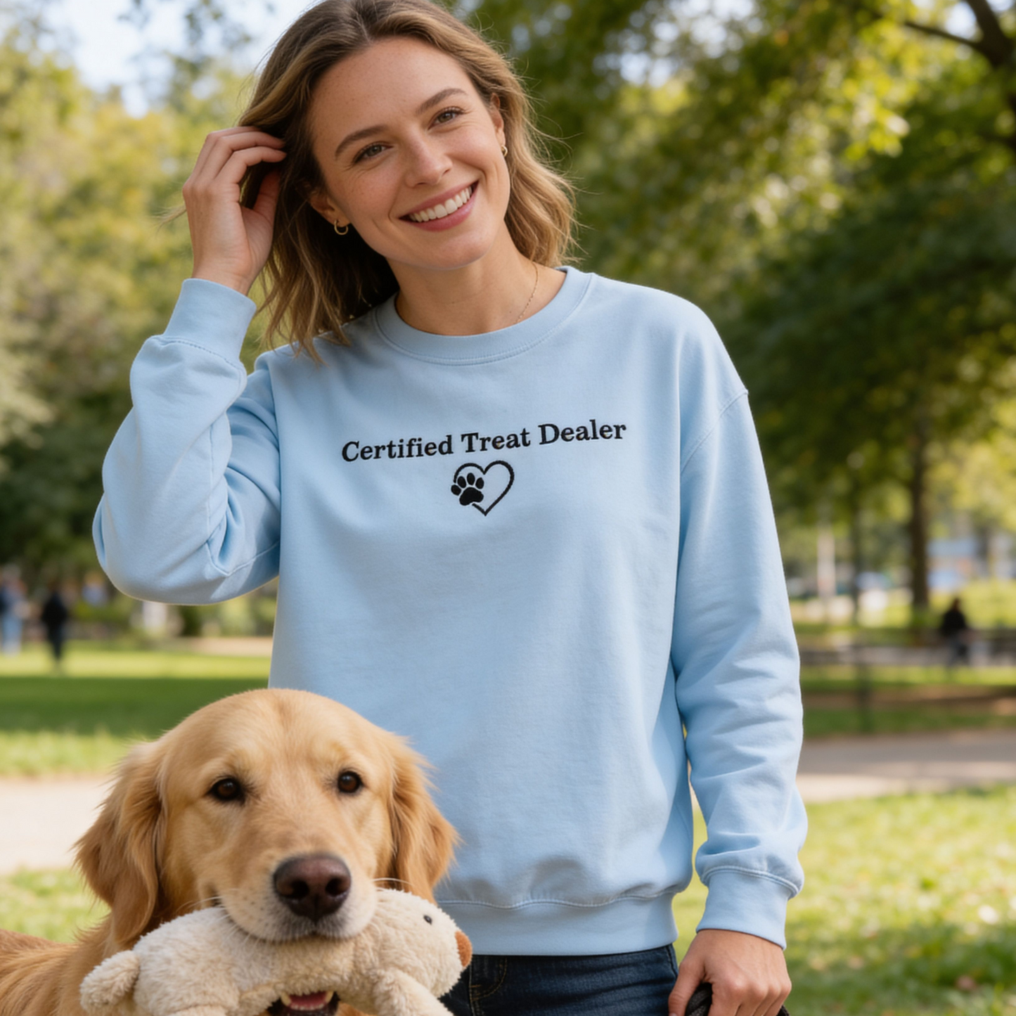 Certified Treat Dealer Dog Mom Sweatshirt | Funny Dog Lover Gildan 18000 Poly-Cotton Crewneck
