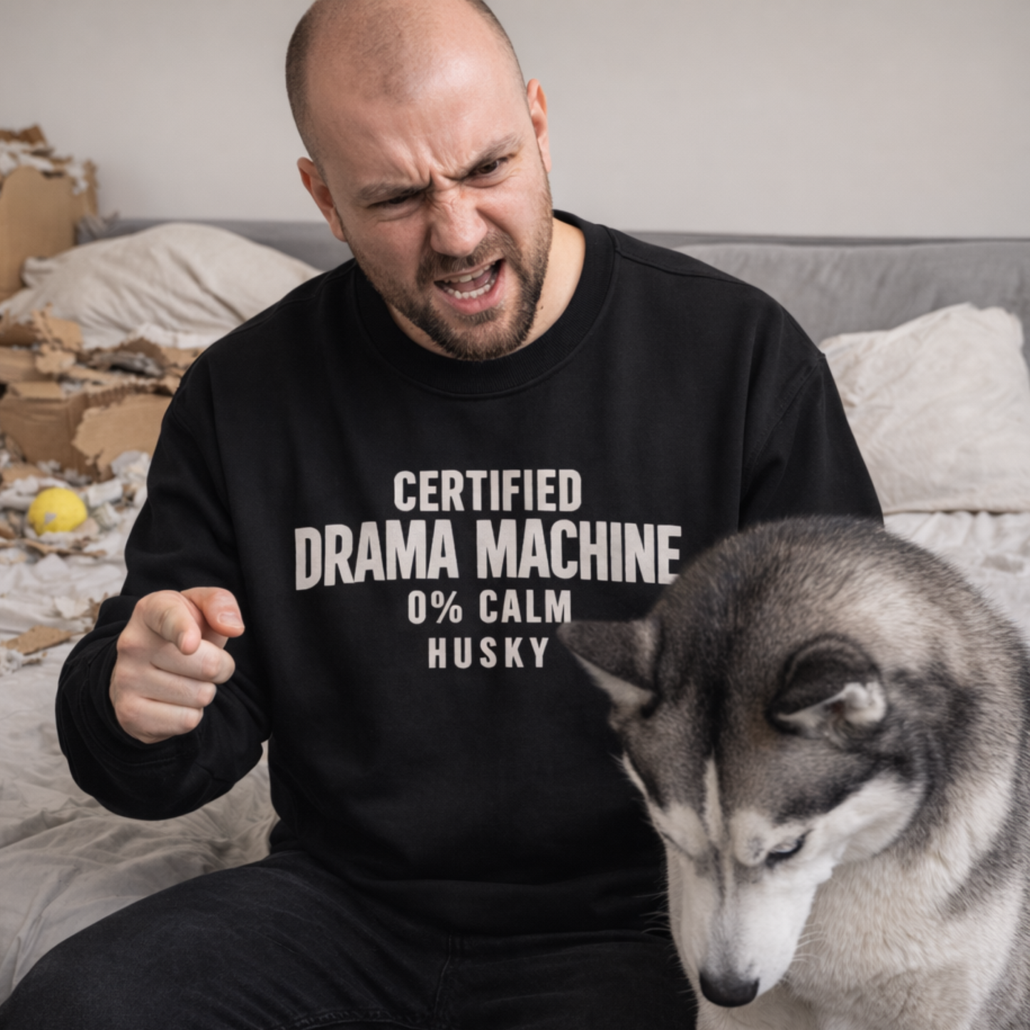Certified Drama Machine Husky Sweatshirt | Funny Sarcastic Dog Quote Crewneck Gift
