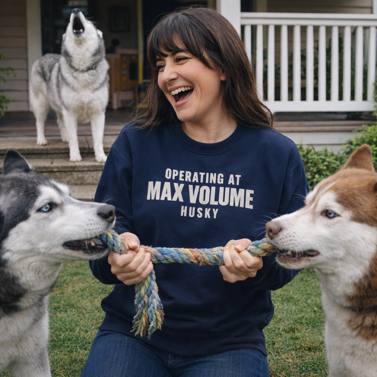 Operating At Max Volume Husky Sweatshirt | Funny Sarcastic Dog Quote Crewneck Gift