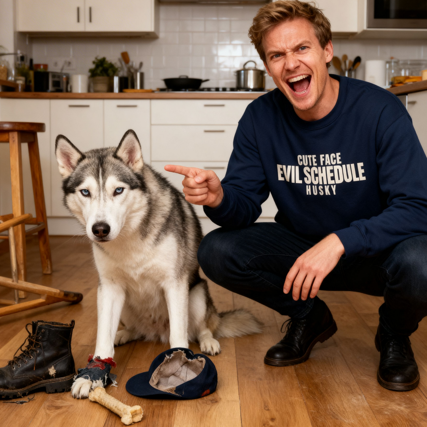 Cute Face Evil Schedule Husky Sweatshirt | Funny Sarcastic Dog Quote Crewneck Gift