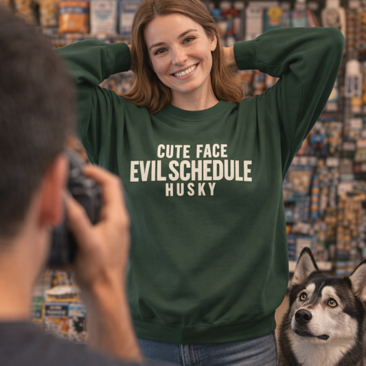 Cute Face Evil Schedule Husky Sweatshirt | Funny Sarcastic Dog Quote Crewneck Gift