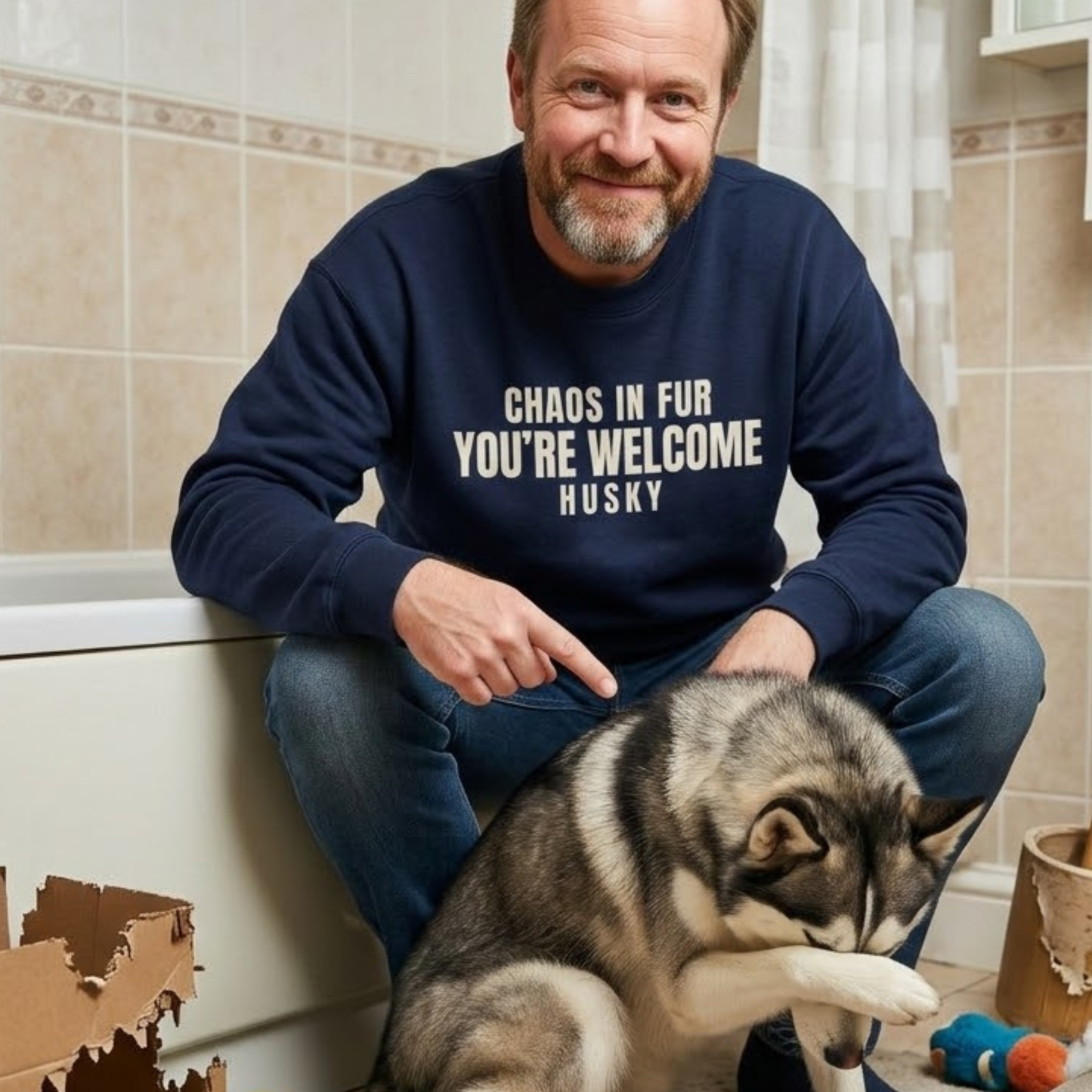 Chaos In Fur You Are Welcome Husky Sweatshirt | Funny Sarcastic Dog Quote Crewneck Gift
