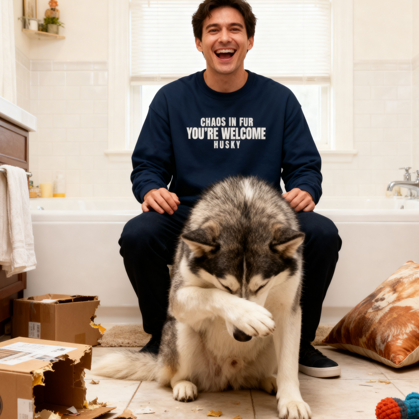 Chaos In Fur You Are Welcome Husky Sweatshirt | Funny Sarcastic Dog Quote Crewneck Gift