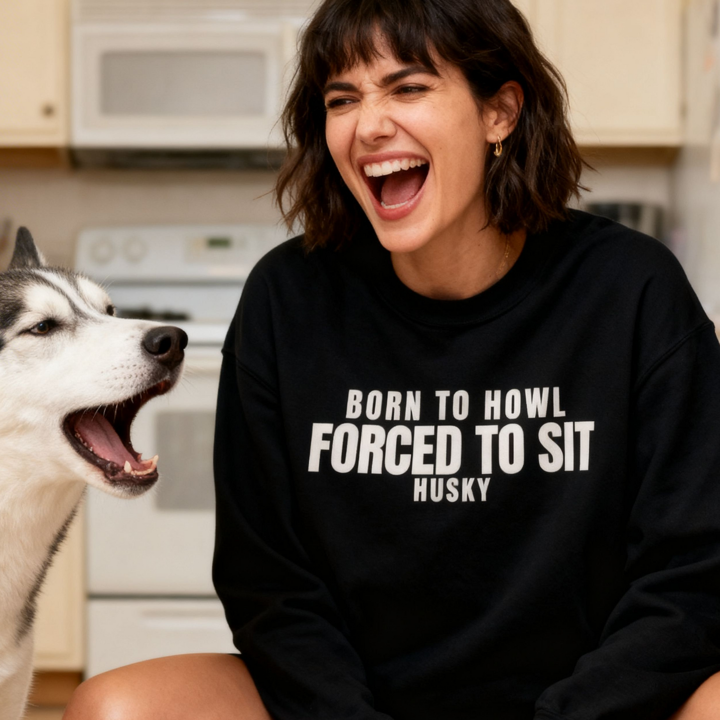 Born To Howl Forced To Sit Husky Sweatshirt | Funny Sarcastic Dog Quote Crewneck Gift