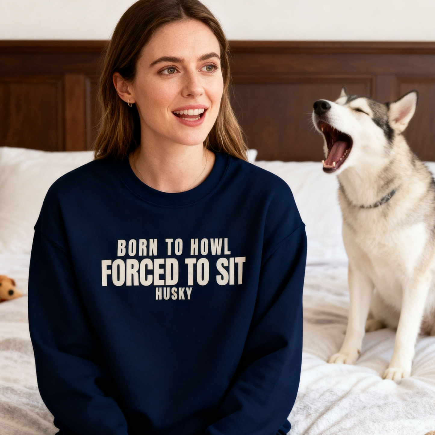 Born To Howl Forced To Sit Husky Sweatshirt | Funny Sarcastic Dog Quote Crewneck Gift