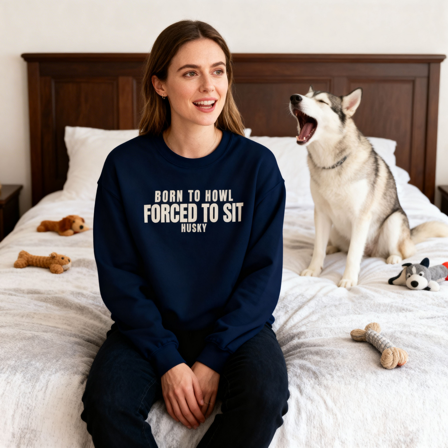 Born To Howl Forced To Sit Husky Sweatshirt | Funny Sarcastic Dog Quote Crewneck Gift