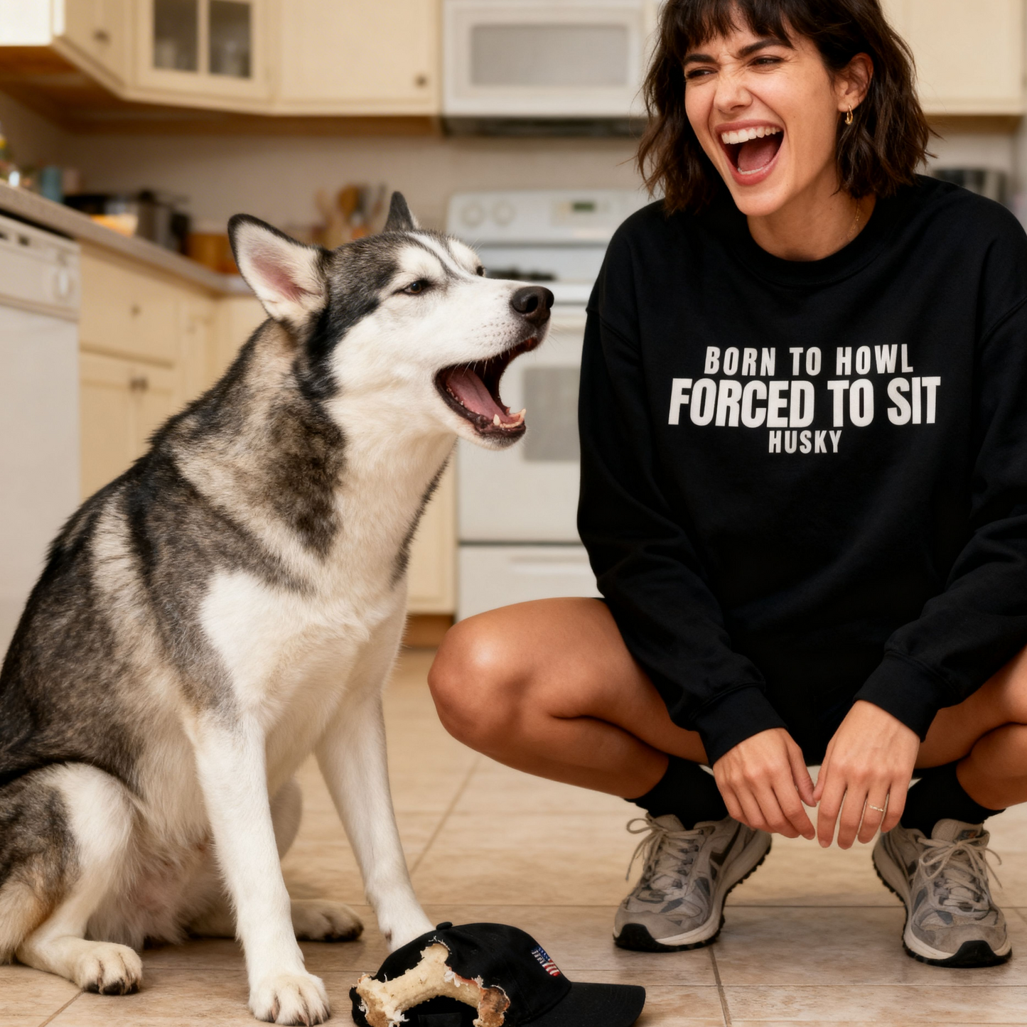 Born To Howl Forced To Sit Husky Sweatshirt | Funny Sarcastic Dog Quote Crewneck Gift