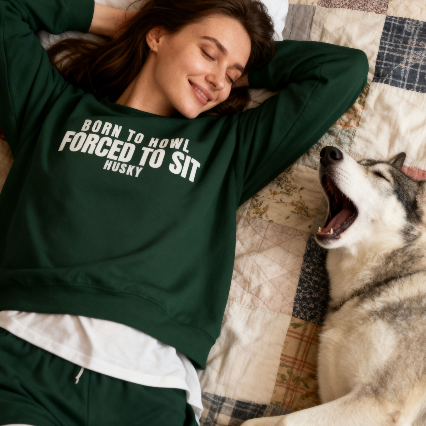 Born To Howl Forced To Sit Husky Sweatshirt | Funny Sarcastic Dog Quote Crewneck Gift