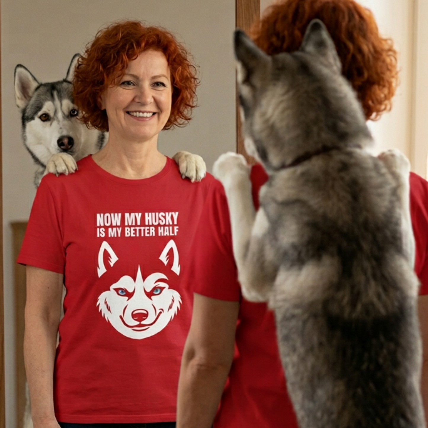 Funny Husky T-Shirt, Now My Husky Is My Better Half, Husky Owner Gift, Siberian Husky Lover Cotton Tee, Dog Mom Dad Shirt