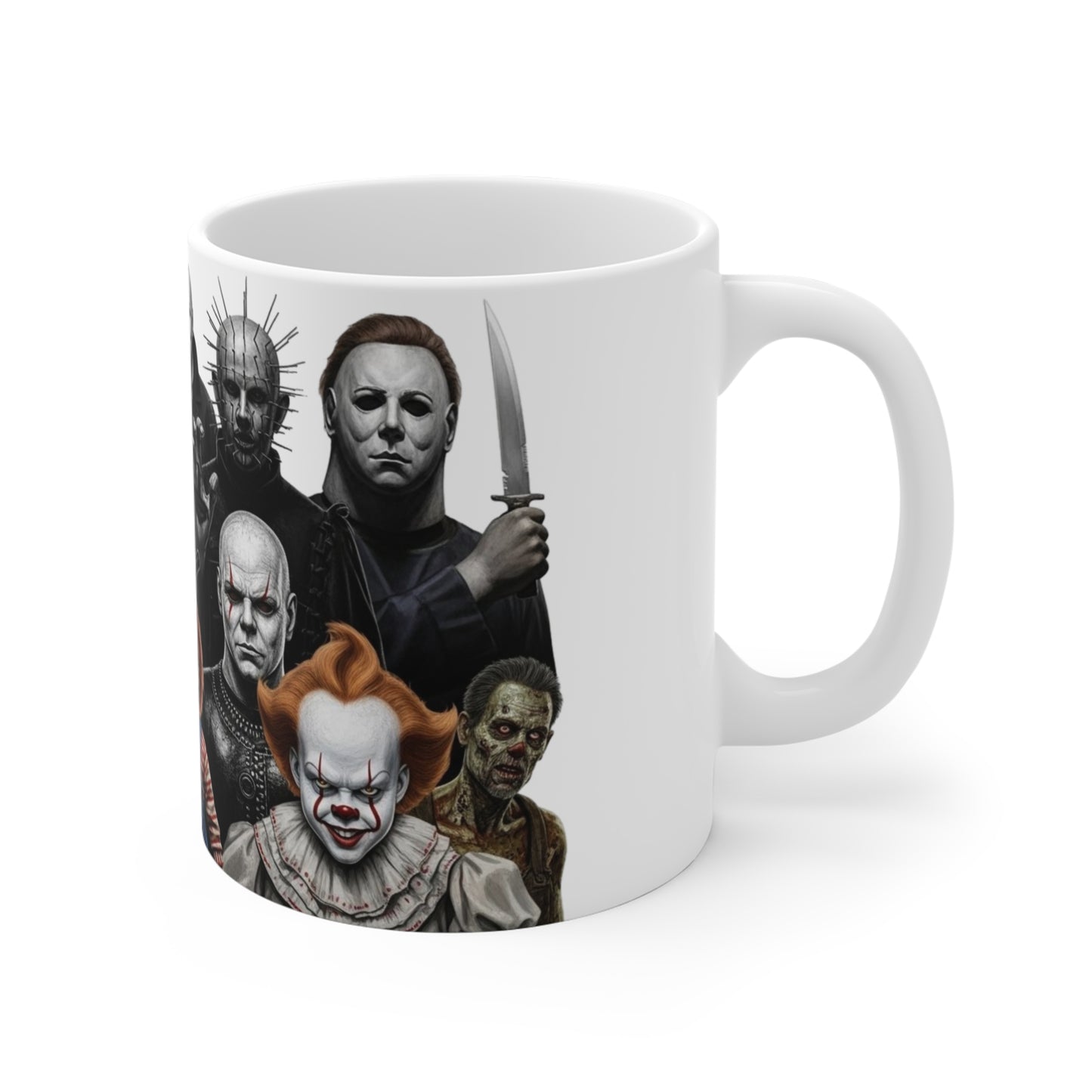 Horror Legends Mug - Freddy, Jason, Michael Myers, Chucky | 11oz Ceramic Cup for Horror Fans, Halloween Gift, Spooky Coffee Mug, Slasher