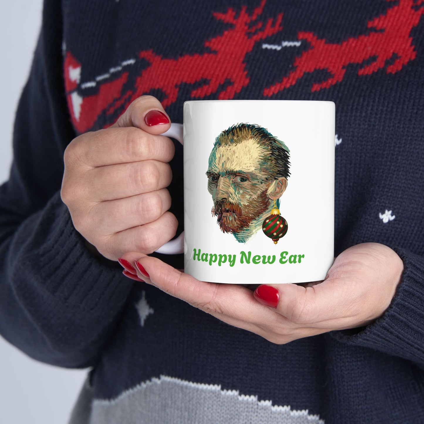 Happy New Ear Van Gogh Mug Funny Art Holiday Coffee Gift (11oz, 15oz)