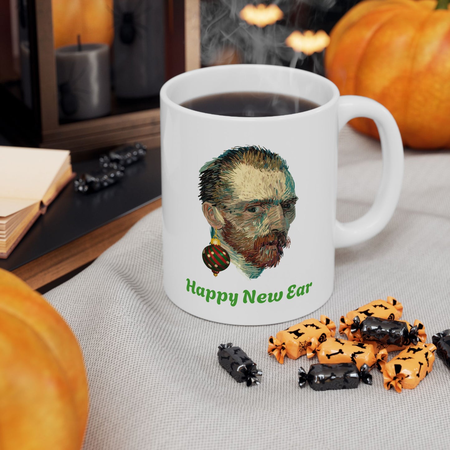 Happy New Ear Van Gogh Mug Funny Art Holiday Coffee Gift (11oz, 15oz)