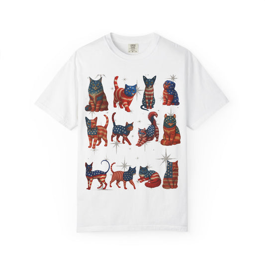 Patriotic Cats 4th of July T-Shirt  USA Flag Cat Shirt Funny Independence Day Graphic Tee for Cat Lovers  Vintage Unisex American Cat Shirt