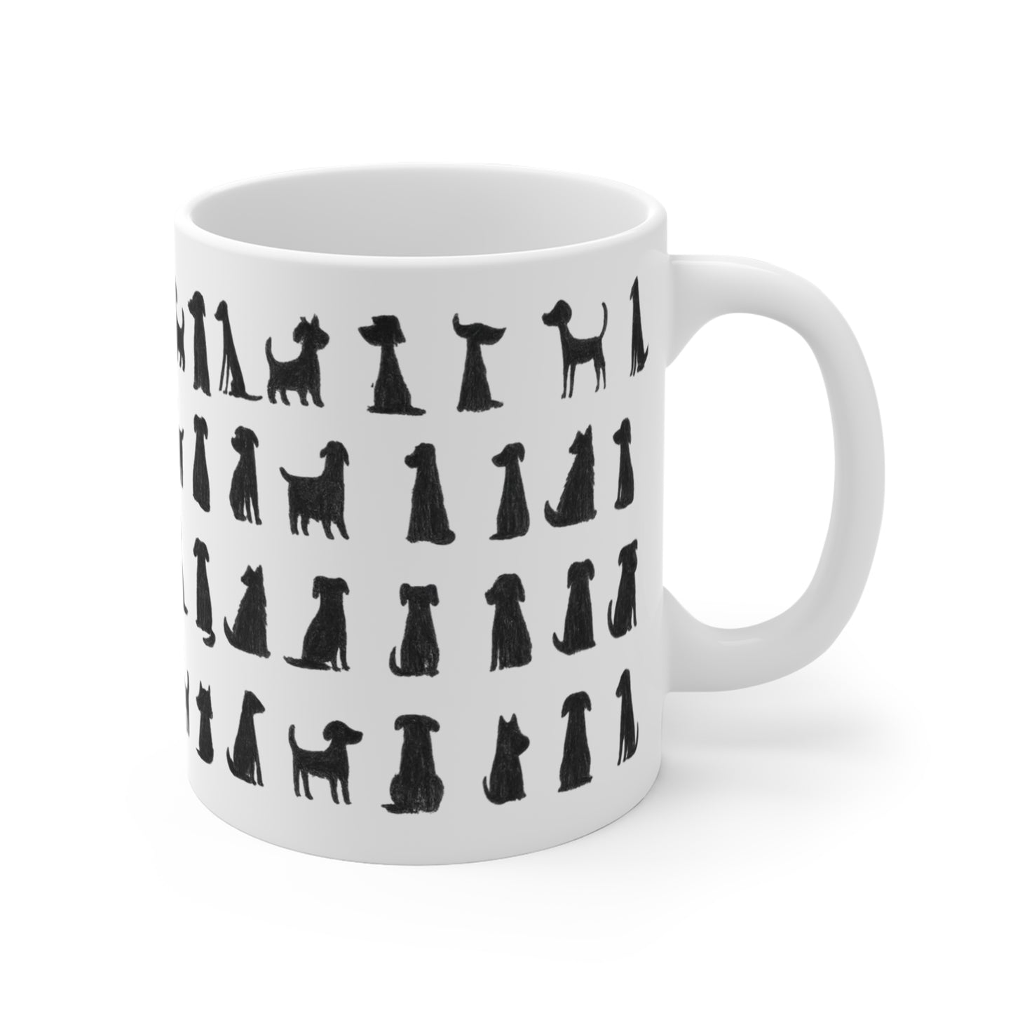 Black Dog Doodle Mug - Funny Hand Drawn Dogs Cup - Cute Goth Coffee Mug for Dog Lovers
