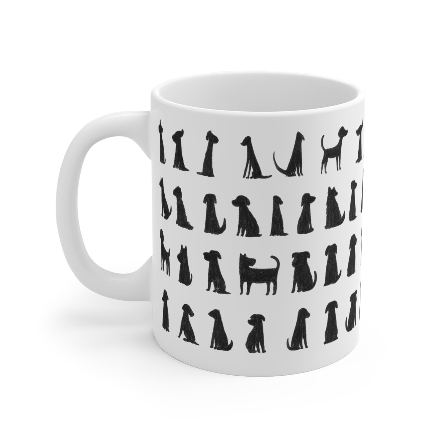 Black Dog Doodle Mug - Funny Hand Drawn Dogs Cup - Cute Goth Coffee Mug for Dog Lovers