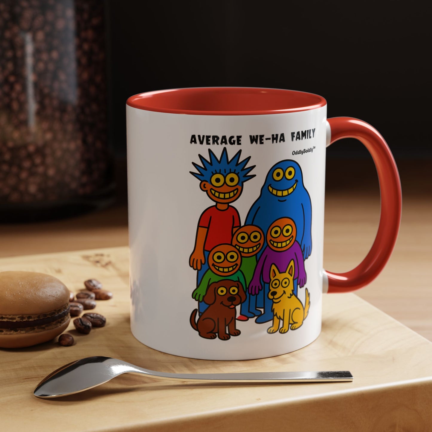 West Hartford Average Family Mug – Funny Local Cartoon Gift, Quirky Monster Coffee Cup, Colorful Small Town Humor